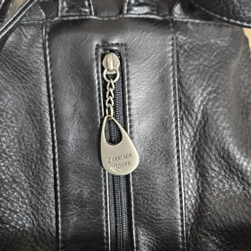 Carriage House Pebbled Black Leather Backpack Y2K Classic Biker Chic Purse